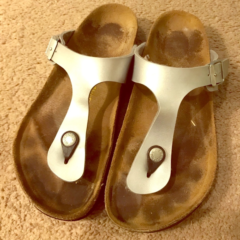 Silver Birkenstock Sandals size 38